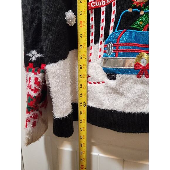 Holiday Time Womens XL Black Ugly Christmas Sweater Santa's Pub Elf Club Festive - Picture 9 of 11